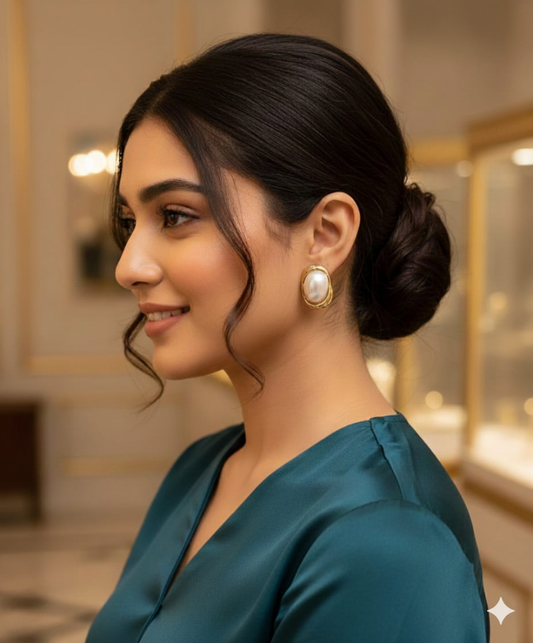 Oval Pearl & Pave Crystal Halo Drop Earrings