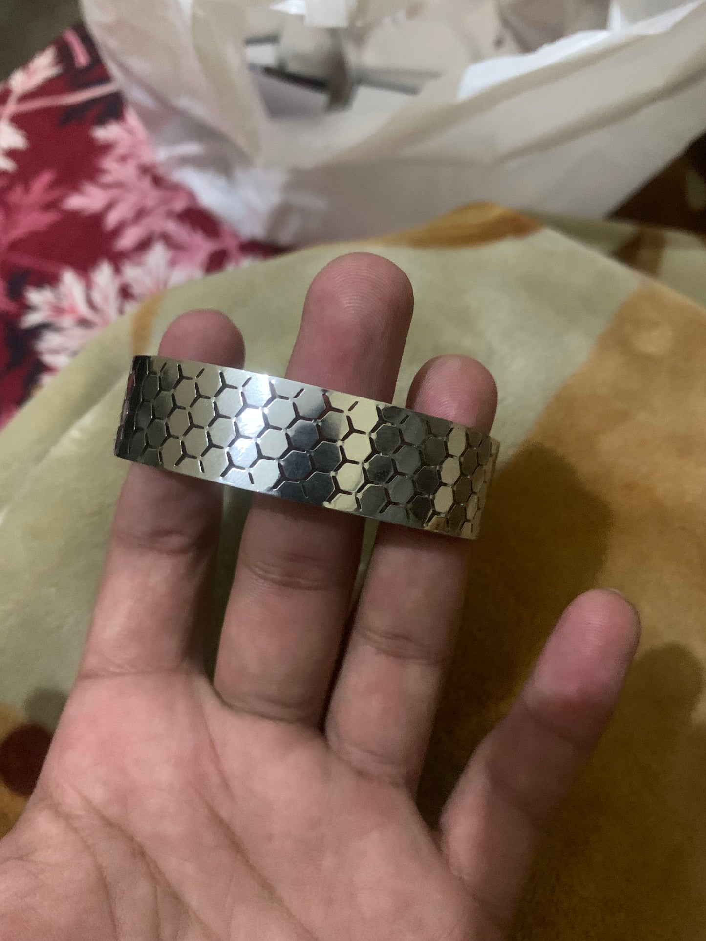 Geometric Honeycomb Wide Cuff Bracelet (Stainless Steal)