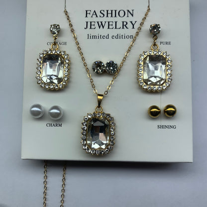 5-Piece Radiant Halo Jewelry Gift Set (Necklace & Earrings)